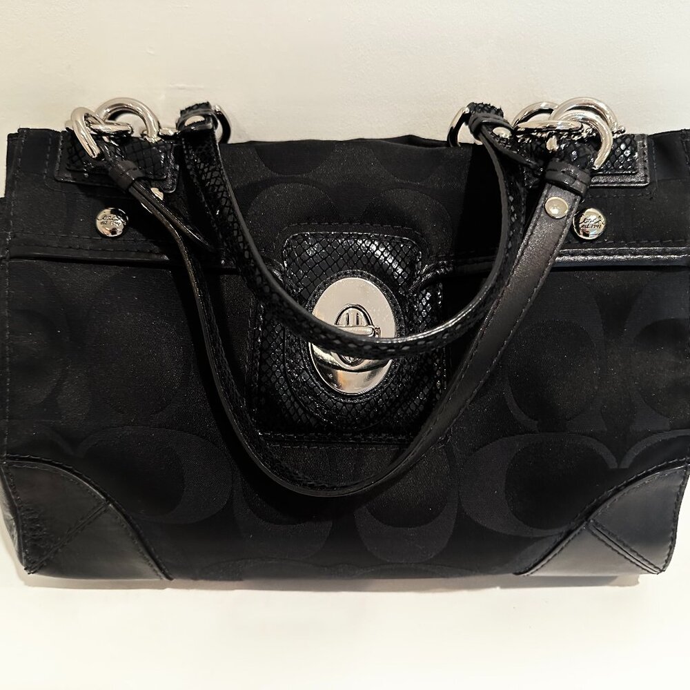 Coach Black Signature canvas leather satchel